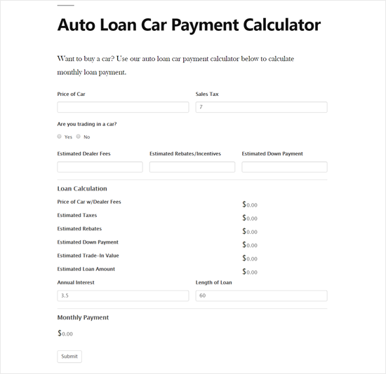 autoloancarpaymentcalculatorforminwppreview