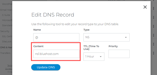 更改 Domain.com 中的 DNS 信息