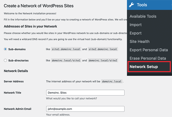 WordPress 多站点的网络设置