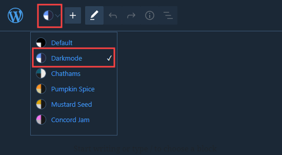 在 WordPress 块编辑器中打开暗模式