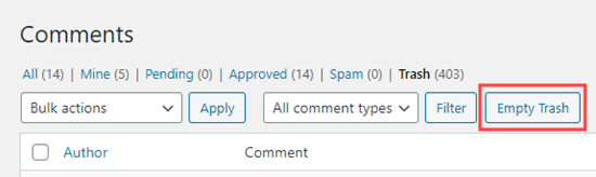 清空垃圾箱以从 WordPress 中删除所有待处理的评论