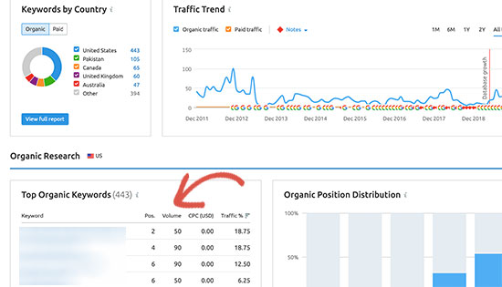 SEMRush 中的关键字列表