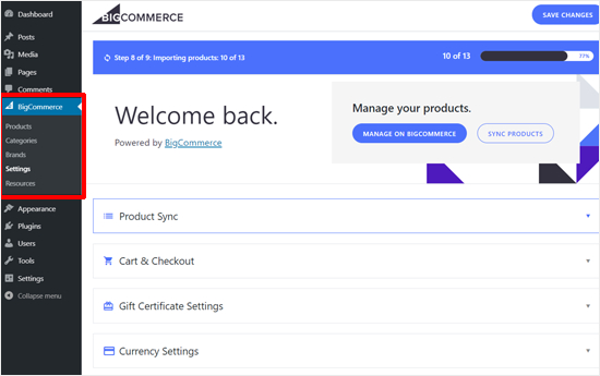 用于 WordPress 设置的 BIgCommerce