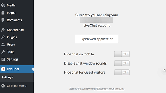 LiveChat WordPress 设置