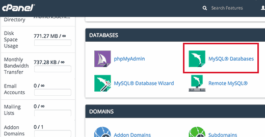 cPanel 中的 MySQL 数据库