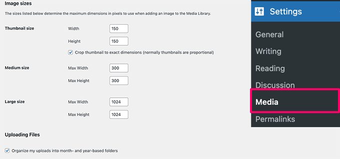 WordPress 中的媒体设置