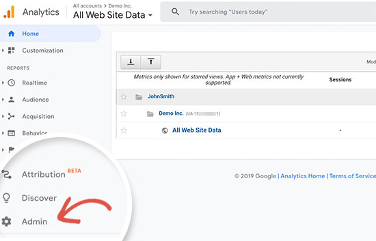 切换到 Google Analytics（分析）管理员