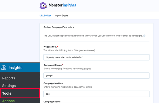 MonsterInsights URL 构建器工具