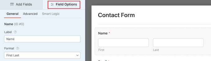 Make edits in field options panel