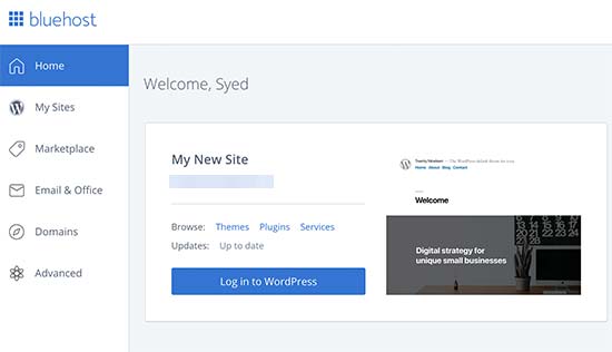 从 Bluehost 仪表板登录到您的 WordPress 博客