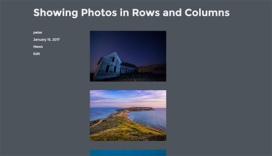 default scrolling display of photos in WordPress