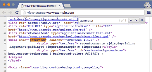 在 WordPress 网站的源代码中寻找生成器标签