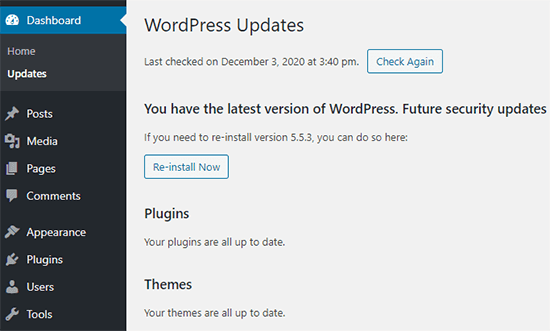 WordPress 更新屏幕