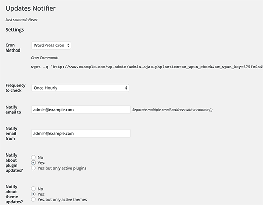 WordPress 更新通知插件设置