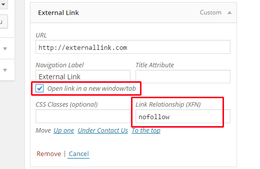 将 nofollow 添加到菜单项