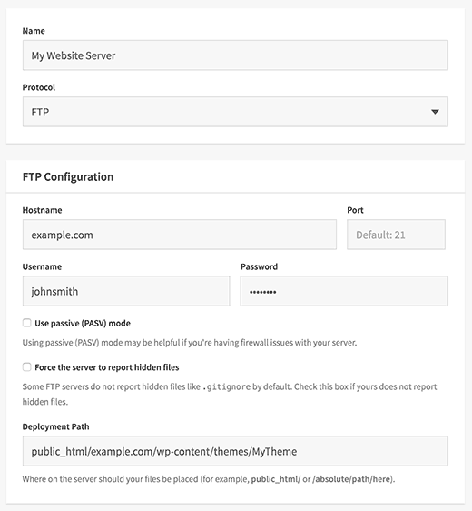 部署 FTP 详细信息