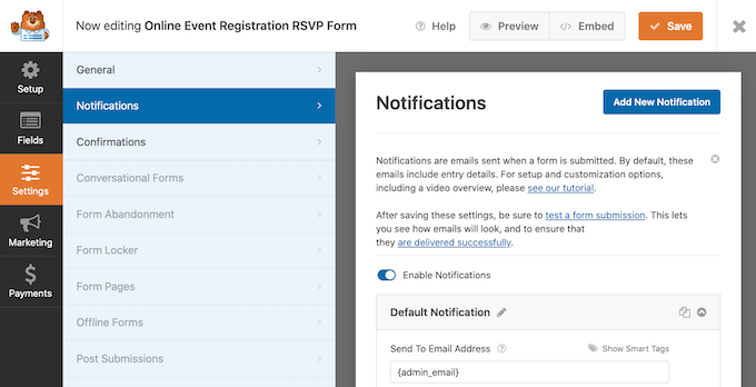 自定义 WPForms 电子邮件和通知设置。