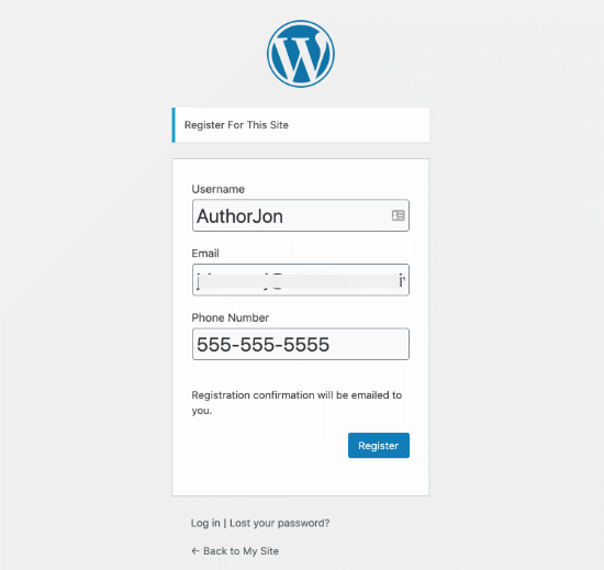 WordPress 用户注册表单