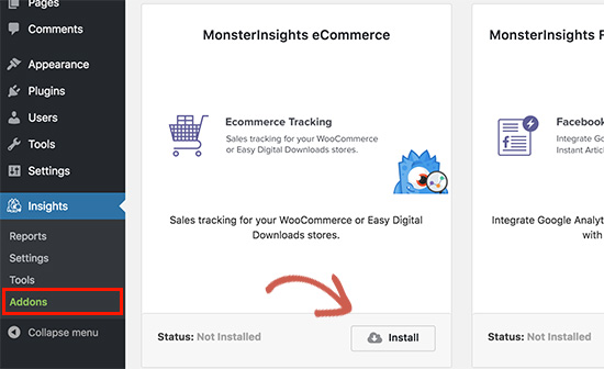 为 MonsterInsights 安装电子商务插件