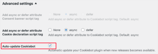 自动更新 Cookiebot