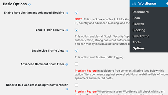 Wordfence 选项