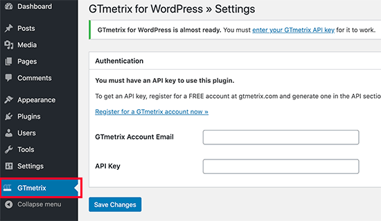 GTmetrix 插件设置